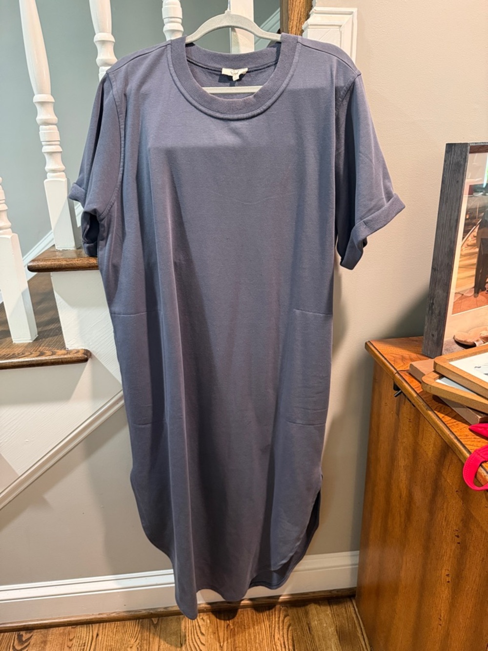 Easel Casual Short-Sleeve Slate Blue T-Shirt Dress, French Terry fabric